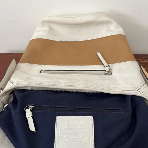 Coach Rugby Duffle Leather Bag White and Tan Stripes (relisted) - Picture 3 of 11